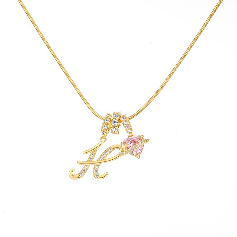 14k Initial Heart Charm Necklace