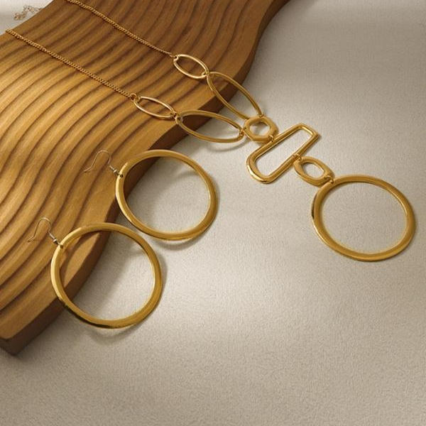 Hollow Geometric Necklace and Earring Set