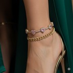 2pc Pink Heart & Cuban Anklet Set