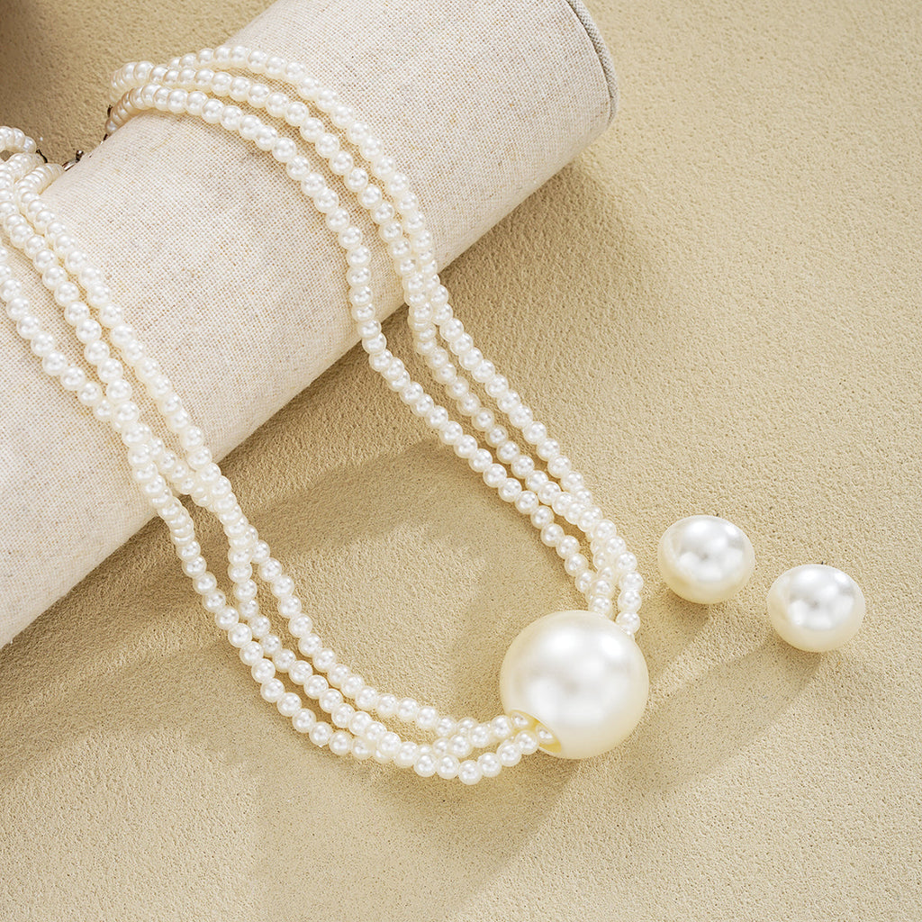 3pc Retro Pearl Layered Necklace & Earring Set