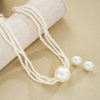 3pc Retro Pearl Layered Necklace & Earring Set