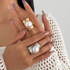 Punk Pearl Geometric Adjustable Ring