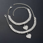 2pc Rhinestone Heart Anklet & Bracelet Set