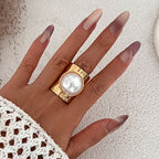 Punk Pearl Geometric Adjustable Ring
