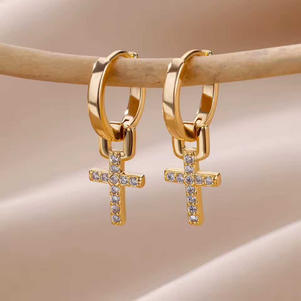 Dainty Cross Drop Earrings
