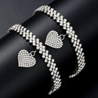 2pc Rhinestone Heart Anklet & Bracelet Set