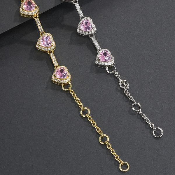 2pc Pink Heart & Cuban Anklet Set