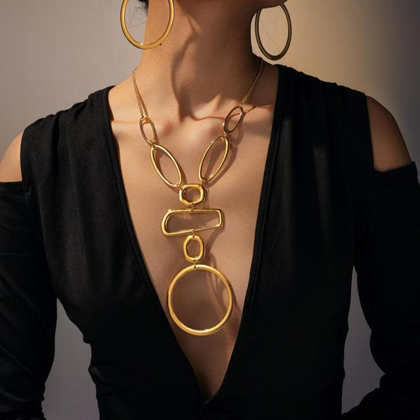Hollow Geometric Necklace and Earring Set