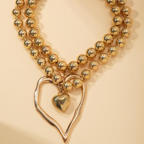2pc Heart Shaped Beaded Necklace Set