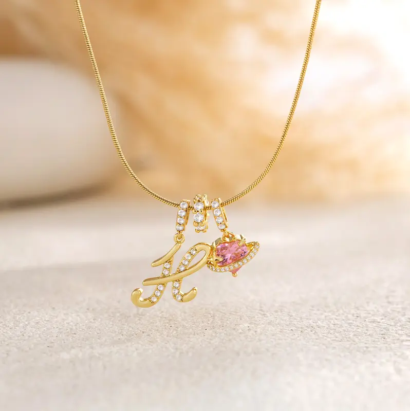 14k Initial Heart Charm Necklace