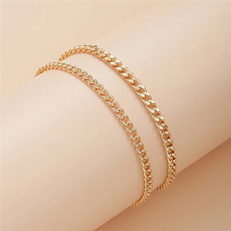 Double Layer Thick & Thin Anklet Set
