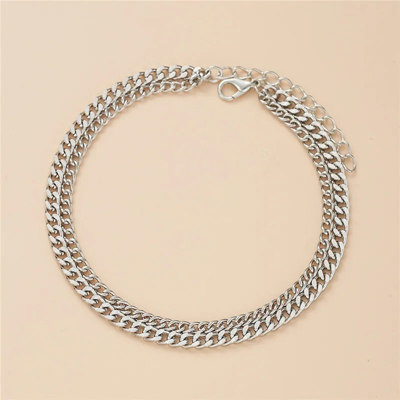 Double Layer Thick & Thin Anklet Set